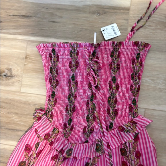 Free People Alejandra Midi Dress Smocked Tiered Ruffled Print Pink Size S *Flaw - Picture 4 of 6